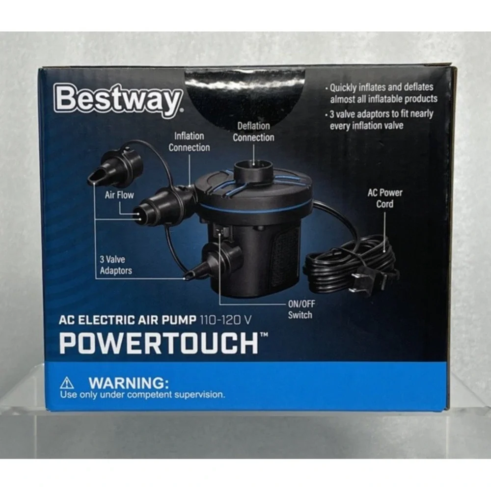 Bestway PowerTouch AC Electric Air Pump  110-120V Powerful 3‎ Valve Adaptors NEW